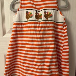 Orange and White Striped Kids Thanksgiving Dress